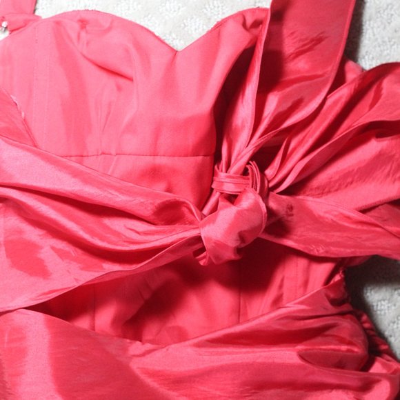 Flirt by Maggie Sottero Size S Red Ruched Satin Halter with Beading - Picture 4 of 6